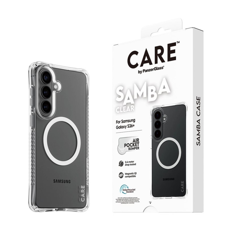 CARE by PanzerGlass Samba Case Transparent w. White Qi Samsung New Galaxy S26 Plus | PanzerGlass