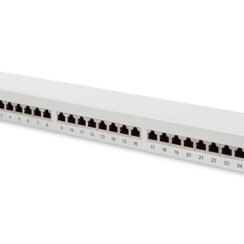Digitus | Patch panelis | DN-91524S | Kategorija: CAT 5e; Porti: 24 x RJ45; Noturības spēks: 7.7 kg; Ievietošanas spēks: 30 N max | 48.2 x 4.4 x 10.9 cm | Balts