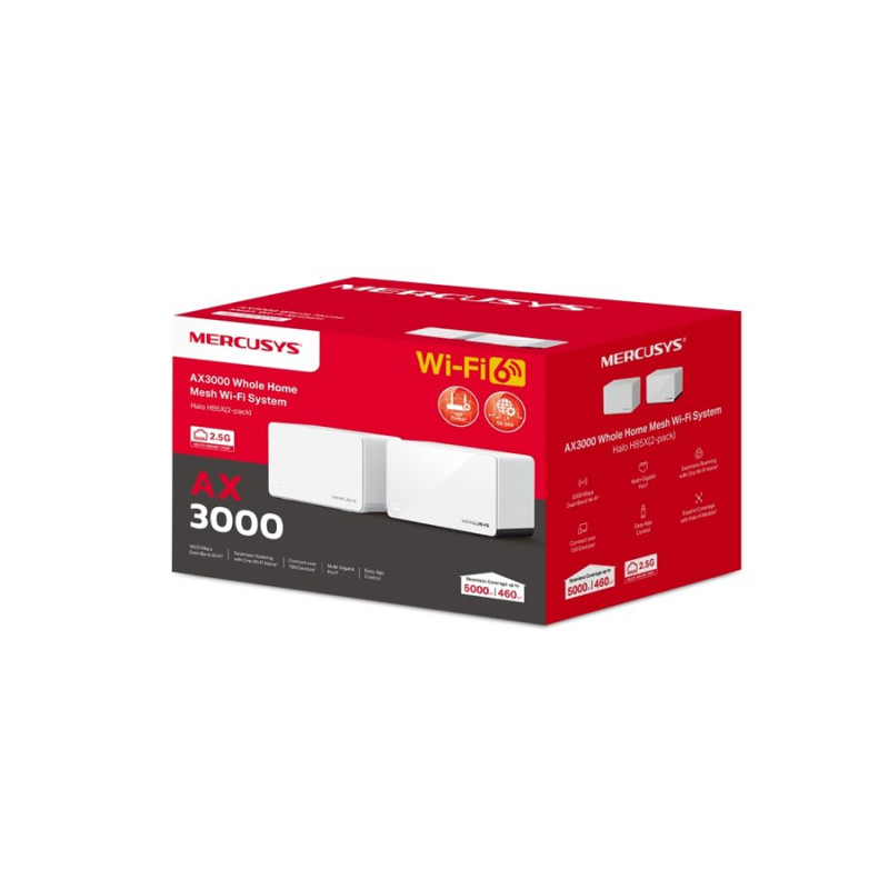 Mercusys | AX3000 Whole Home Mesh WiFi 6 System | Halo H85X (2-pack) | 802.11ax | Mesh Support Yes | MU-MiMO No | No mobile broadband