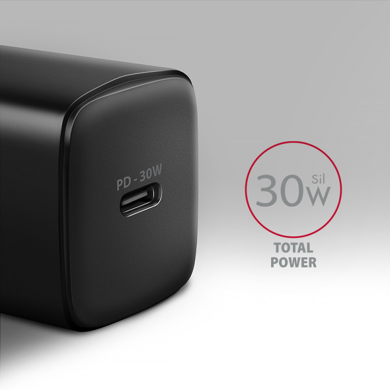 AXAGON Sil wallcharger 1x port USB-C, PD3.0/PPS/QC4+/SFC/AFC/Apple, 30W | ACU-PD30
