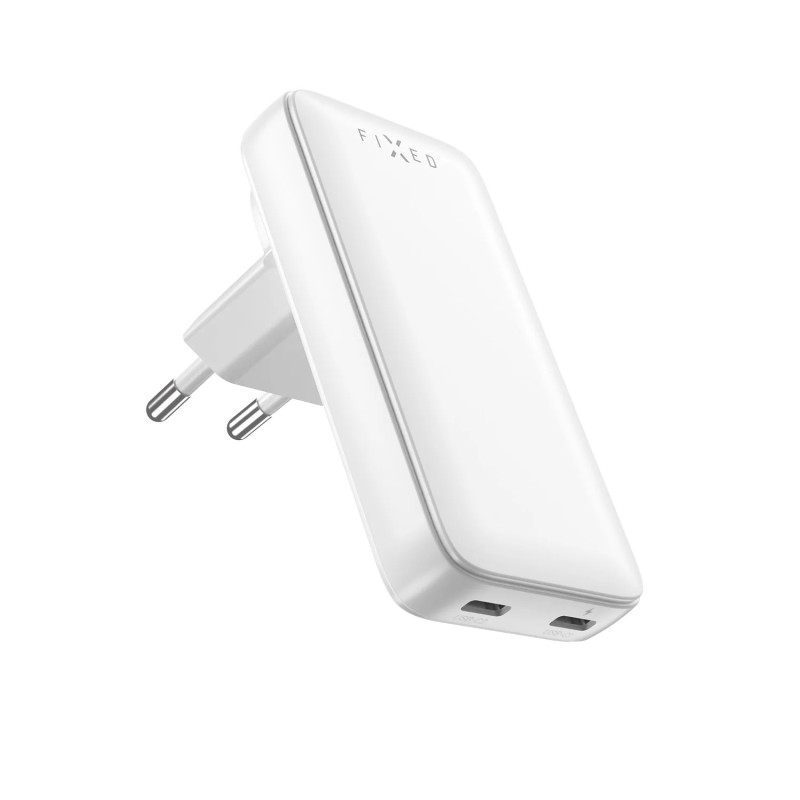 Fixed Slim Traveller 2xUSB-C ceļojumu lādētājs ar pasaules adapteriem, GaN, 45W | Balts