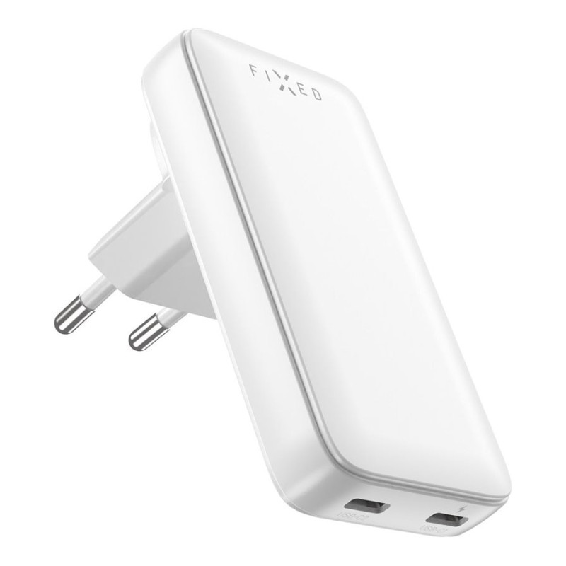 Fixed Slim Traveller 2xUSB-C ceļojumu lādētājs ar pasaules adapteriem, GaN, 45W | Balts