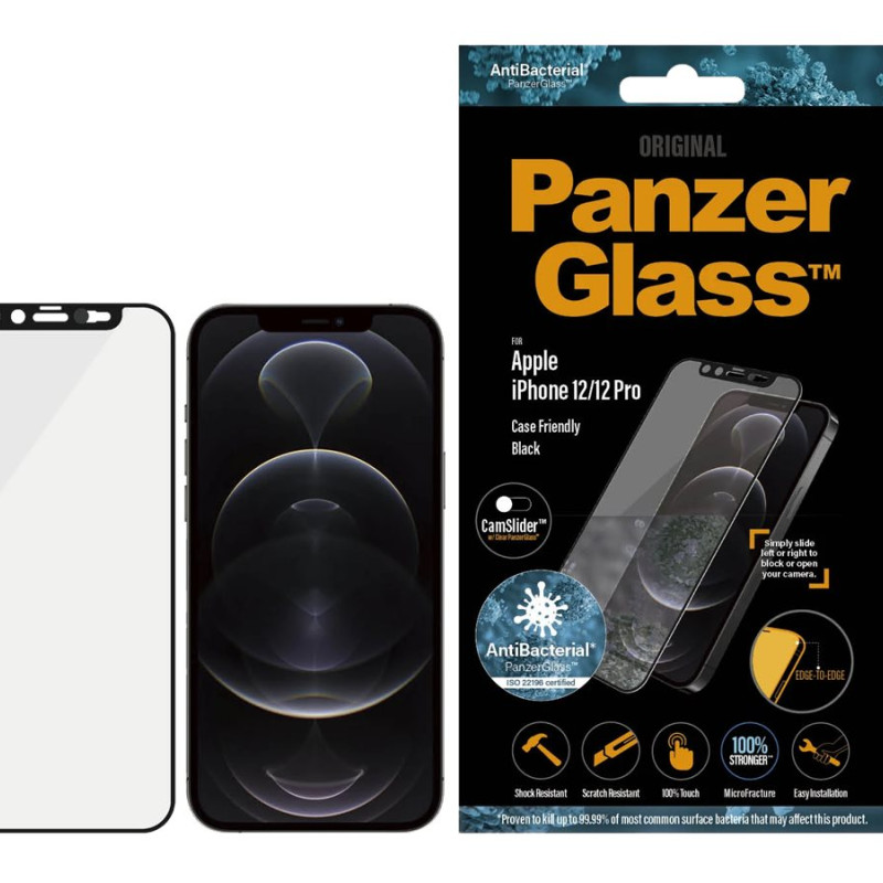 PanzerGlass | CamSlider AB | Apple | iPhone 12/12 Pro | Rūdīts stikls | Melns | Saderīgs ar maciņiem | Privātuma stikls