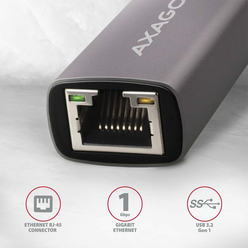 AXAGON ADE-TRC Kompakts alumīnija USB-C 3.2 Gen 1 Gigabit Ethernet 10/100/1000Mbit adapters ar automātisku instalēšanu