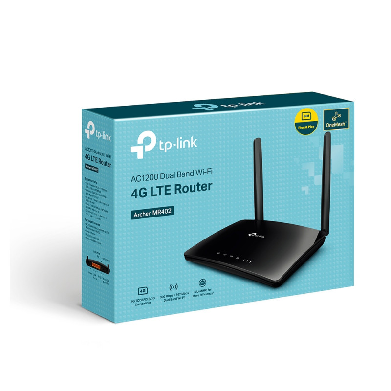 TP-LINK | AC1200 Wireless Dual Band 4G LTE Router | Archer MR402 | 802.11ac | 10/100 Mbit/s | Mesh Support No | MU-MiMO No | No mobile broadband