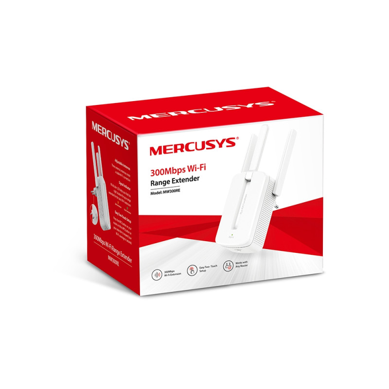 Mercusys | Wi-Fi pastiprinātājs | MW300RE | 802.11n | 2.4GHz | 300 Mbit/s | bez PoE | Antenas tips 3x ārējās