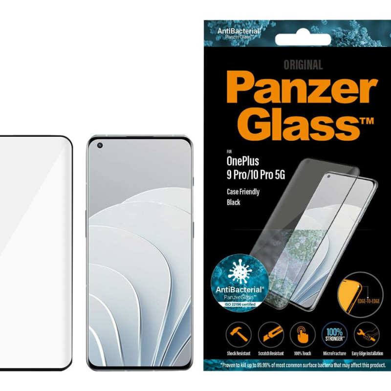 PanzerGlass | Ekrāna aizsargstikls | OnePlus | 9 Pro | Stikls | Melns | Aizsargā visu ekrānu; Antibakteriāls stikls; 100% pieskāriens; Triecienu absorbējošs | Draudzīgs vāciņiem