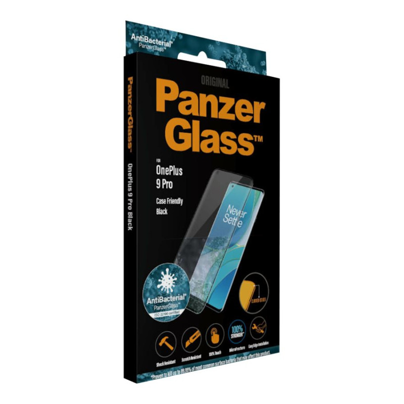 PanzerGlass | Ekrāna aizsargstikls | OnePlus | 9 Pro | Stikls | Melns | Aizsargā visu ekrānu; Antibakteriāls stikls; 100% pieskāriens; Triecienu absorbējošs | Draudzīgs vāciņiem