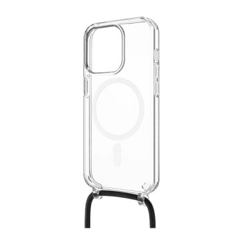 Fixed | MagPure Neck | Aizmugures vāciņš ar auklu | Apple | iPhone 16 Pro | TPU | Caurspīdīgs, melns