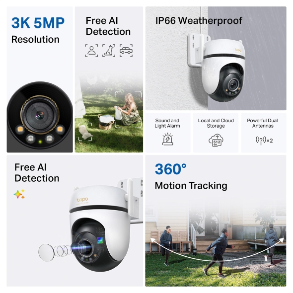 TP-LINK | Āra pagriežama/noliecama drošības Wi‑Fi kamera | Tapo C530WS | Dome | 5 MP | 3.2 mm/ F1.6 | IP66 | H.264 | Micro SD, max. 512 GB