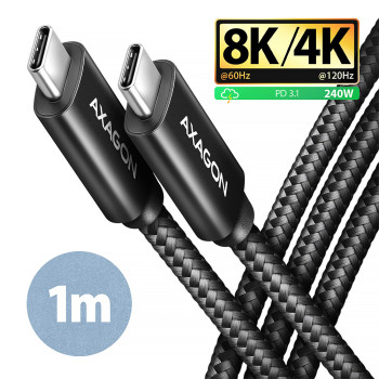 AXAGON | Datu un uzlādes USB4 Gen 3x2 kabelis, 1 m | BUCM3-CM15AB | USB Type C - USB Type C