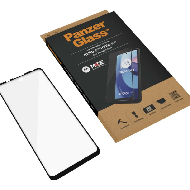 PanzerGlass | Ekrāna aizsargstikls | Motorola | Moto e30/e40 | Stikls | Melns | Pilns rāmja pārklājums; 100% pieskāriena saglabāšana; Apaļi malas | Saderīgs ar maciņiem