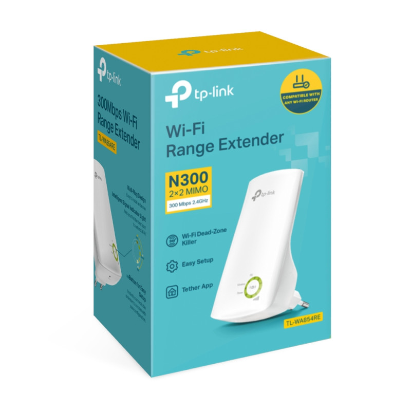 TP-LINK | Extender | TL-WA854RE | 802.11n | 2.4 GHz | 300 Mbit/s | MU-MiMO Nē | bez PoE | Antenas tips 2 iebūvētas antenas