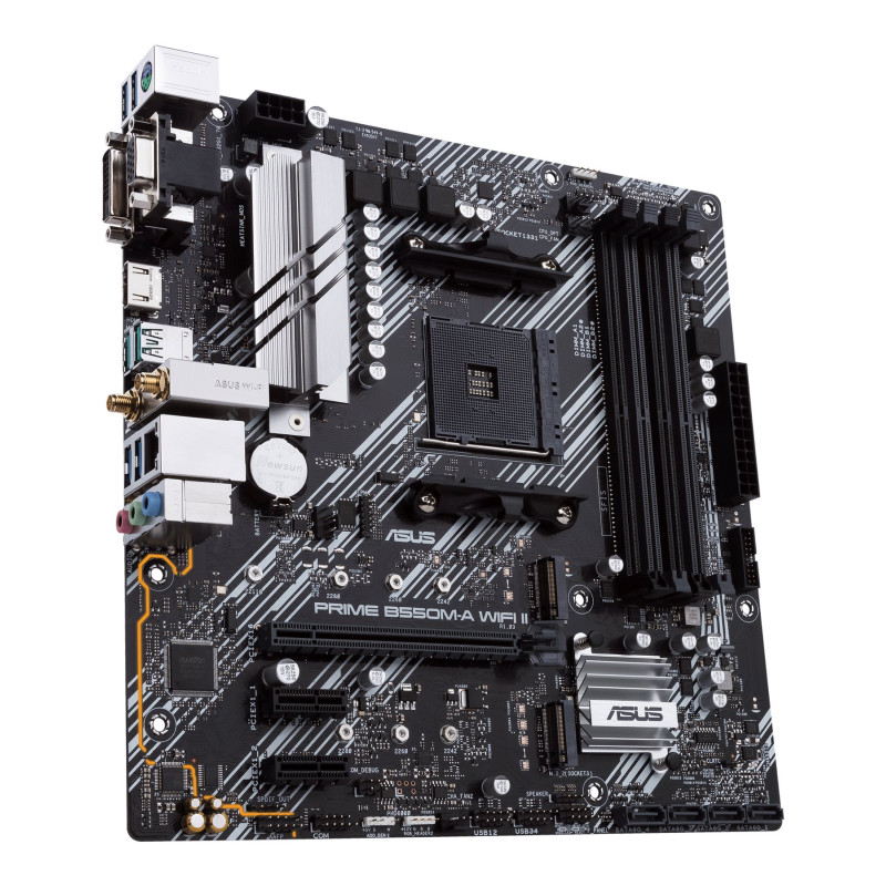 Asus | PRIME B550M-A WIFI II | Procesoru saime AMD | Procesora ligzda AM4 | DDR4 DIMM | Atmiņas sloti 4 | Atbalstītie cietā diska interfeisi SATA, M.2 | SATA savienotāji 4 | Čipsēta AMD B550 | microATX