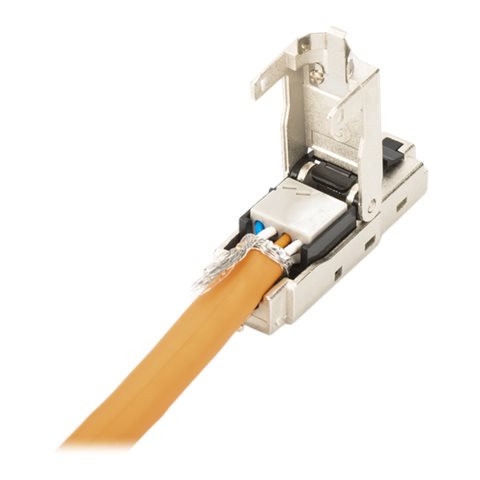 CAT 6A lauka terminācijas spraudnis, STP ar putekļu vāciņu, locījuma aizsardzība | DN-93631