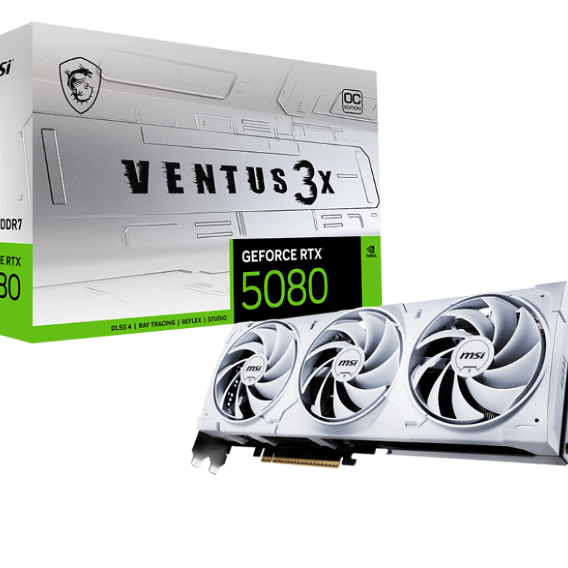 MSI GeForce RTX 5080 16G VENTUS 3X OC WHITE | NVIDIA | 16 GB | GeForce RTX 5080 | GDDR7 | HDMI portu skaits 1 | PCI Express Gen 5