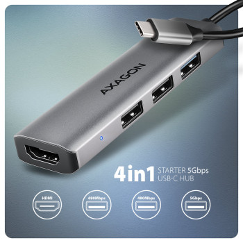 AXAGON USB-C 5Gbps STARTER 4in1 centrmezgls | HMC-H3A