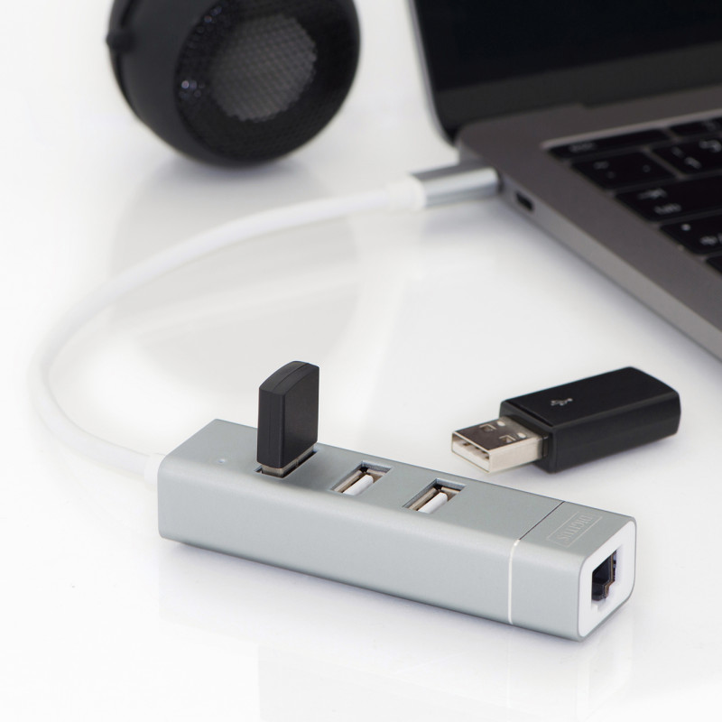 Digitus | USB Type-C 3-portu koncentrators + ātrs Ethernet LAN adapteris | DA-70253