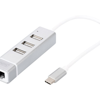 Digitus | USB Type-C 3-portu koncentrators + ātrs Ethernet LAN adapteris | DA-70253