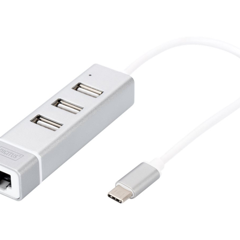 Digitus | USB Type-C 3-portu koncentrators + ātrs Ethernet LAN adapteris | DA-70253