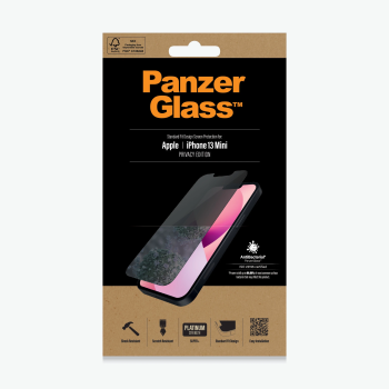 PanzerGlass | Apple | iPhone 13 Mini | Rūdīts stikls | Melns | Kristāltīrs; Izturīgs pret skrāpējumiem un baktērijām; Triecienus absorbējošs; Viegli uzstādāms | Privātuma ekrāna aizsargs