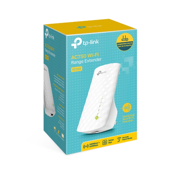 TP-LINK | Extender | RE200 | 802.11ac | 2.4GHz/5GHz | 300+433 Mbit/s | 10/100 Mbit/s | Ethernet LAN (RJ-45) 1 ports | MU-MIMO Nē | bez PoE | Antenas tips 3xIekštelpu