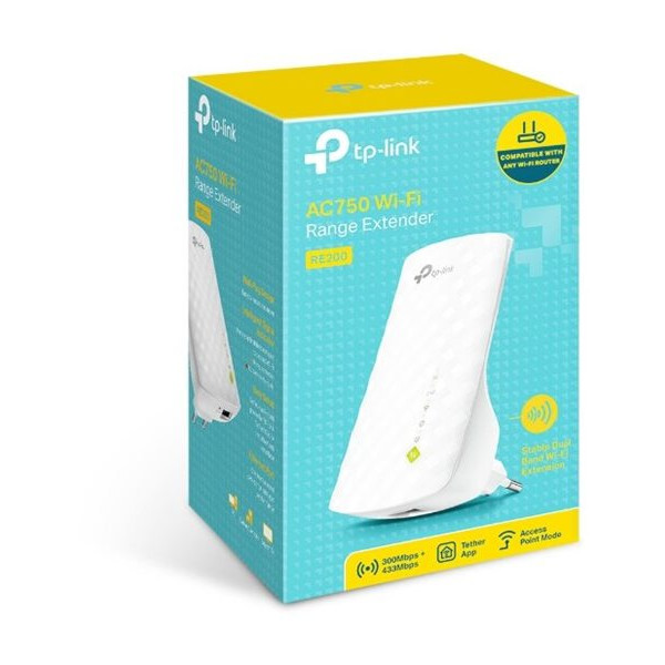 TP-LINK | Extender | RE200 | 802.11ac | 2.4GHz/5GHz | 300+433 Mbit/s | 10/100 Mbit/s | Ethernet LAN (RJ-45) 1 ports | MU-MIMO Nē | bez PoE | Antenas tips 3xIekštelpu