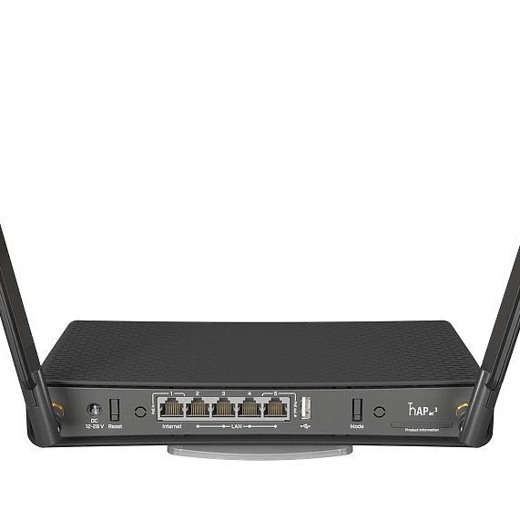 MikroTik | Bezvadu maršrutētājs | HAP AC3 | 802.11ac | 300+867 Mbit/s | 10/100/1000 Mbit/s | Ethernet LAN (RJ-45) porti 5 | Mesh atbalsts Nav | MU-MIMO Nav | Nav mobilo datu | Antenas tips 2xĀrējā | 1 × USB-A