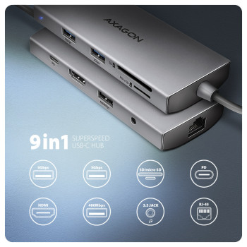 AXAGON daudzportu USB-C 5Gbps centrmezgls | HMC-8HLSA