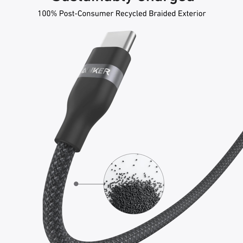 Anker USB-C to USB-C Cable Braided, 0.9m, 240W, Black | Anker USB-C Braided Cable, 0.9 m