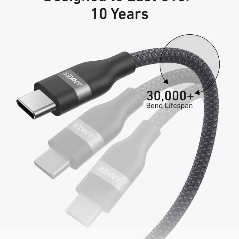 Anker USB-C to USB-C Cable Braided, 0.9m, 240W, Black | Anker USB-C Braided Cable, 0.9 m