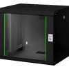 Digitus | Sienas stiprināms skapis | DN-19 09-U-SW | IP aizsardzības klase: IP20; Priekšējās durvis: Stikla durvis, viena atvēršana; Skapja tips: Sienas stiprināms skapis; Iekārtu montāžas dziļums min.-maks.: 305-370 mm; Slodzes jauda: 100 kg | Melns