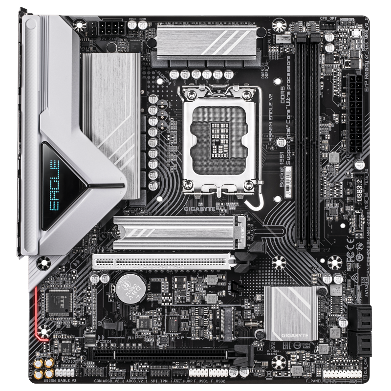 Gigabyte B860M EAGLE V2 | Procesoru saime Intel | Procesora ligzda LGA1851 | DDR5 | Atbalstītie cietā diska interfeisi SATA, M.2 | SATA savienotāju skaits 4