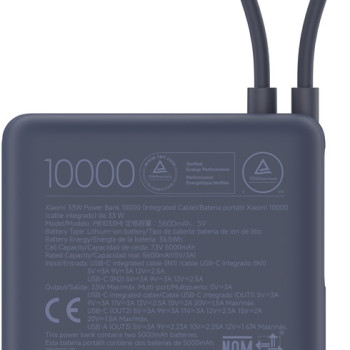 Xiaomi 33W portatīvais akumulators (integrēts kabelis) | 10000 mAh | USB-C | Ice Blue