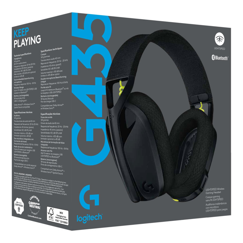 Logitech LIGHTSPEED Gaming Headset | G435 | Bluetooth | Over-Ear | Microphone | Black and Neon Yellow | Wireless