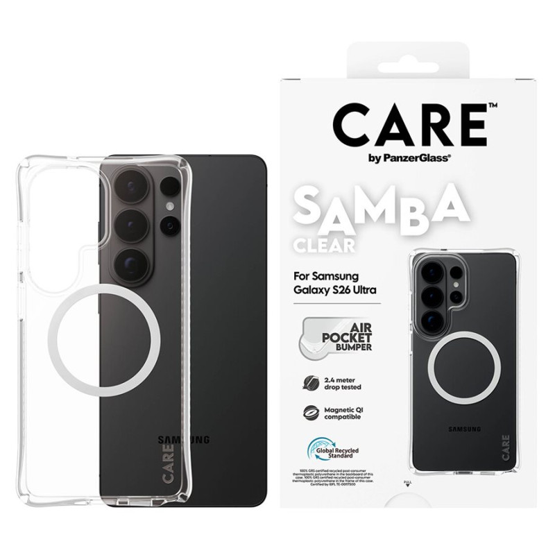 CARE by PanzerGlass Samba maciņš caurspīdīgs ar balto Qi Samsung New Galaxy S26 Ultra | PanzerGlass