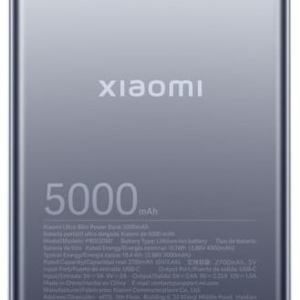 Xiaomi Ultra Slim Power Bank | 5000 mAh | USB-C | Pelēks