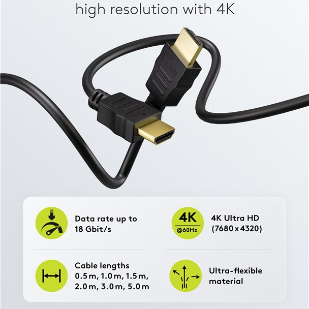 Goobay 80102 HDMI High-Speed kabelis ar Ethernet | Mīksts | 1.5 m