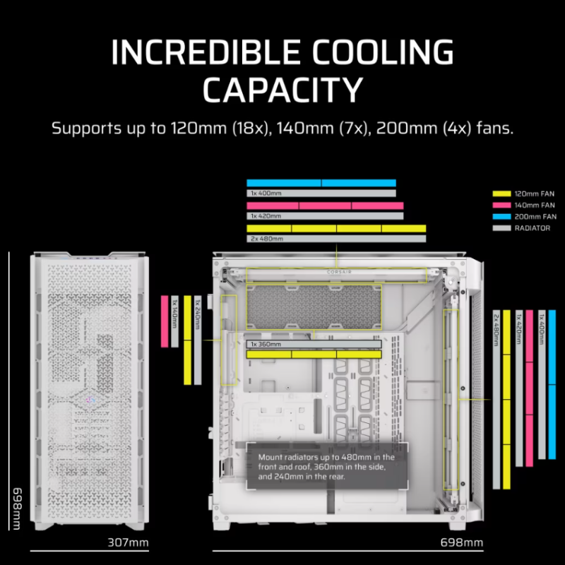 Corsair PC korpuss | 9000D RGB AIRFLOW Super | Balts | Full-Tower