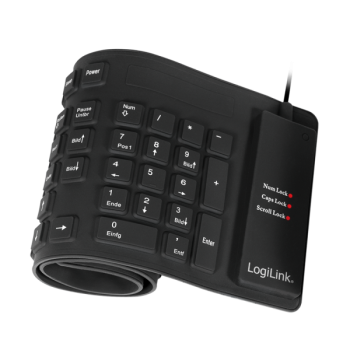 Logilink | Elastīga ūdensizturīga tastatūra USB + PS/2 | ID0019A | Elastīga tastatūra | Ar vadu | DE | Melna