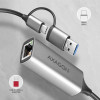 AXAGON ADE-TXCA Kompakts alumīnija USB 3.2 Gen 1 Gigabit Ethernet 10/100/1000Mbit adapters ar automātisku instalāciju, Nintendo Switch atbalsts un USB C-A redukcija