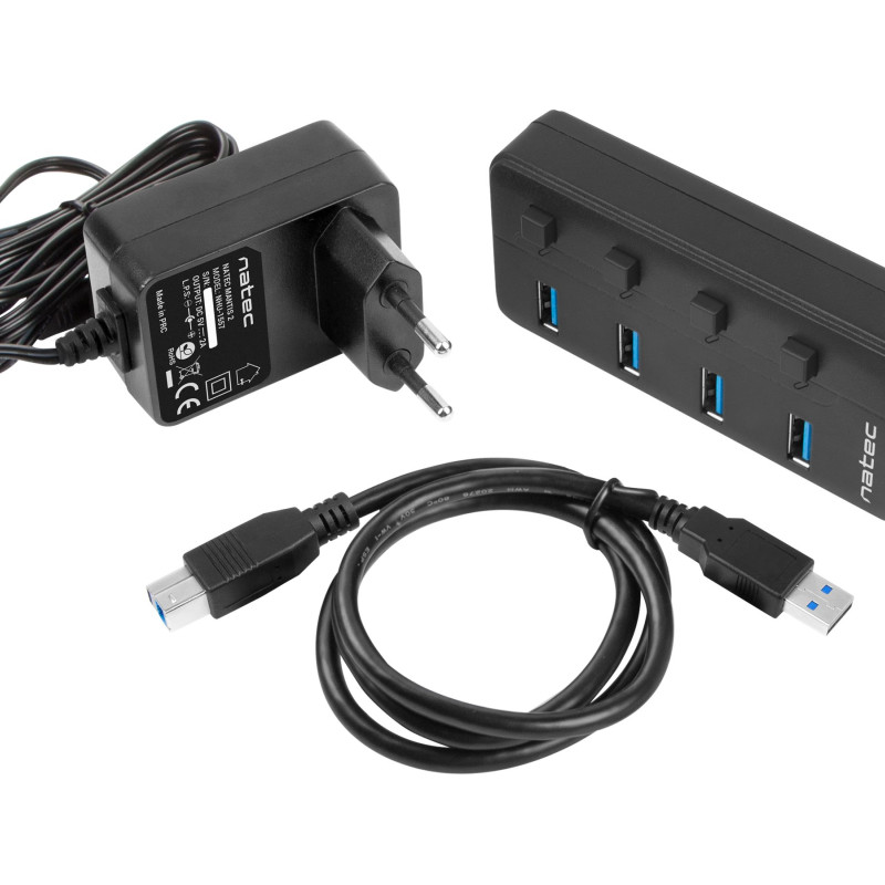 Natec USB 3.0 HUB, Mantis 2, 4-Port, On/Off with AC Adapter | Natec | 4 Port Hub With USB 3.0 | Mantis NHU-1557 | Black