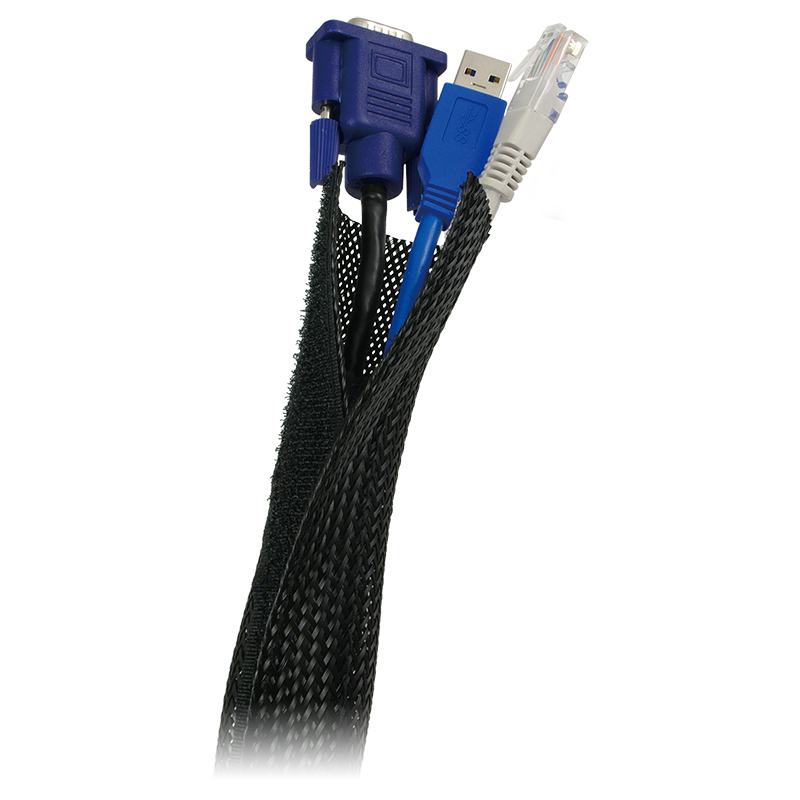 Cable Flex Wrap | KAB0006 | Elastīgs un mīksts kabeļu kanāls. Sapako un uzticami aizsargā kabeļus. Griezams uz nepieciešamo garumu. Ar velcro stiprinājumu. Ugunsizturīgs. Saites diametrs 32 mm. | Melns | 1.8 m