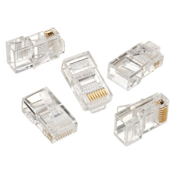 Modulārais spraudnis 8P8C priekš cieta LAN kabeļa CAT5, UTP, 10 gab. maisiņā | Modulārais 8P8C RJ45 spraudnis, 30µ” zelta pārklājums, 3‑šķautņu iekšējie kontakti cietiem LAN kabeļiem