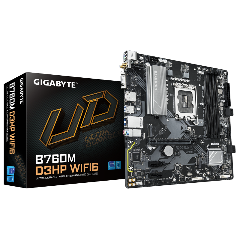 Gigabyte B760M D3HP WIFI6 | Procesoru saime Intel | Procesora ligzda LGA1700 | DDR5 | Atbalstītie cietā diska interfeisi M.2, SATA | SATA savienotāju skaits 4