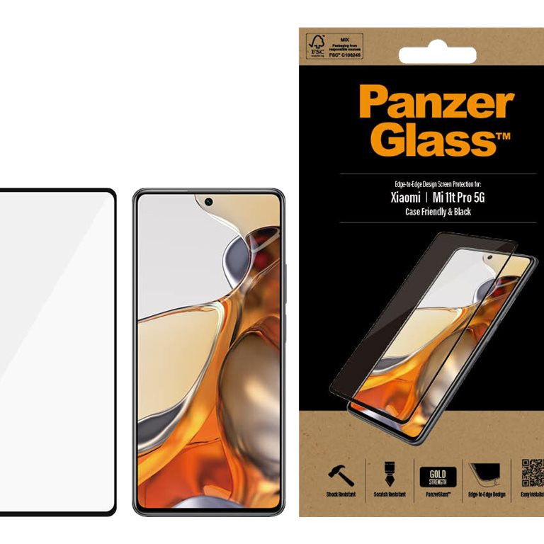 PanzerGlass | Ekrāna aizsargstikls | Xiaomi | Mi 11t/Mi 11t Pro 5G | Stikls | Melns | Pilna rāmja aizsardzība; Noapaļotas malas; 100% skāriena saglabāšana | Saderīgs ar vāciņu