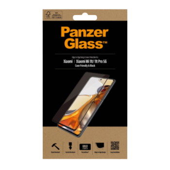 PanzerGlass | Ekrāna aizsargstikls | Xiaomi | Mi 11t/Mi 11t Pro 5G | Stikls | Melns | Pilna rāmja aizsardzība; Noapaļotas malas; 100% skāriena saglabāšana | Saderīgs ar vāciņu