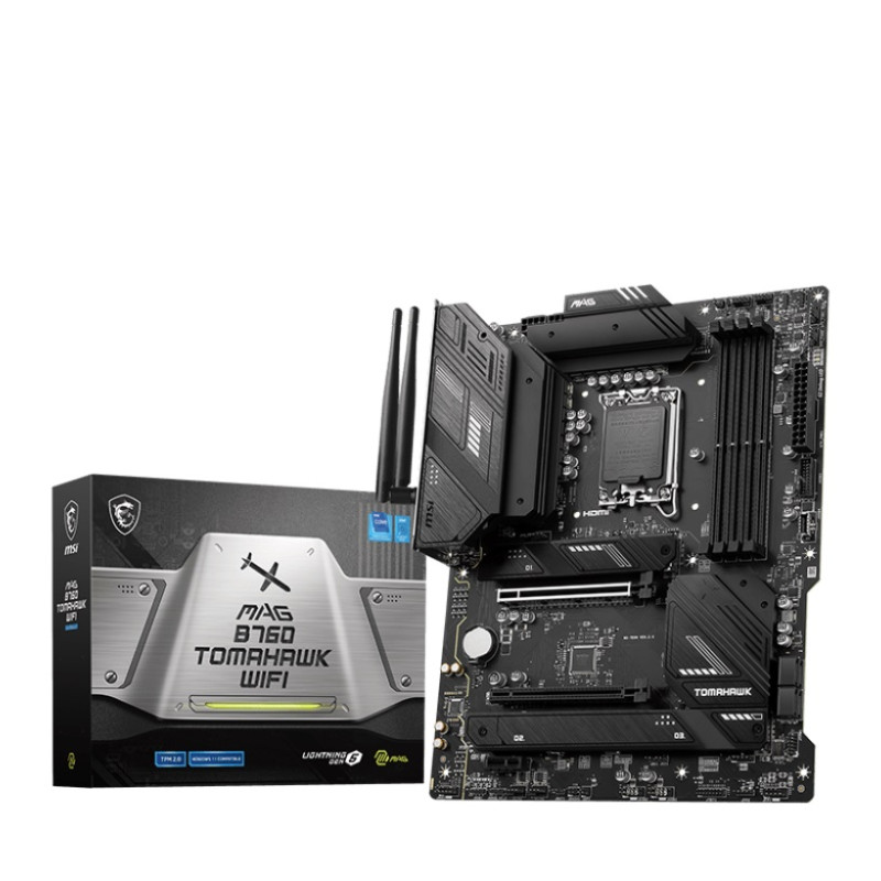 MSI | MAG B760 TOMAHAWK WIFI | Procesoru sērija Intel | Procesora ligzda LGA1700 | DDR5 | Atbalstītie cietā diska interfeisi SATA, M.2 | SATA savienotāji 4
