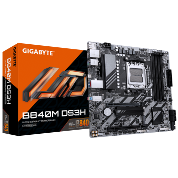 Gigabyte B840M DS3H | Procesoru saime AMD | Procesora ligzda AM5 | DDR5 | Atbalstītie cietā diska interfeisi SATA, M.2 | SATA savienotāju skaits 4
