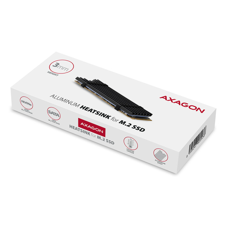AXAGON Pasīvs alumīnija dzesētājs visām M.2 SSD, izmērs 2280, augstums 3 mm | CLR-M2L3